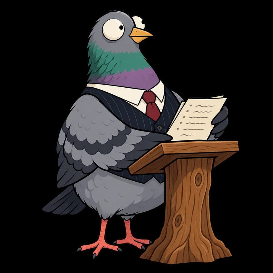 Peck solemnly presenting scribbled board minutes.